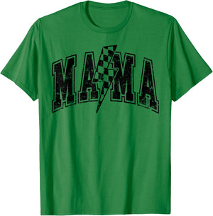Mama Lightning Bolt Checkered Varsity Mom Women Mother's Day T-Shirt - T-Shirt | Irish Green