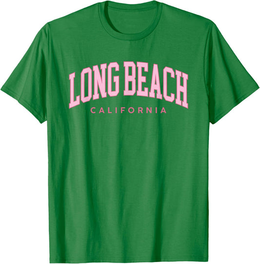 Long Beach California Retro Preppy Throwback Pink Girls T-Shirt - T-Shirt | Irish Green