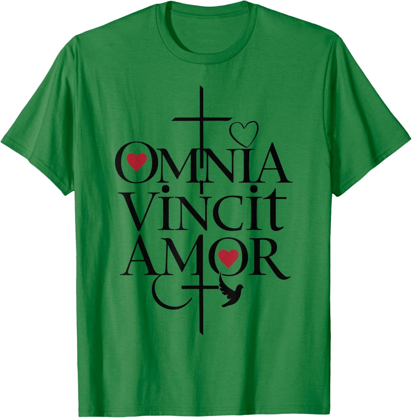 Omnia Vincit Amor Religious Latin Quote Love Faith Cross T-Shirt - T-Shirt | Irish Green