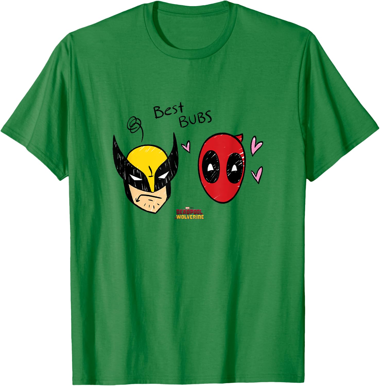Marvel Deadpool & Wolverine Best Bubs Faces Doodles T-Shirt - T-Shirt | Irish Green