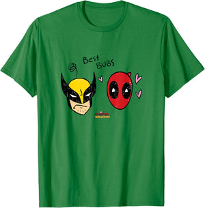 Marvel Deadpool & Wolverine Best Bubs Faces Doodles T-Shirt - T-Shirt | Irish Green