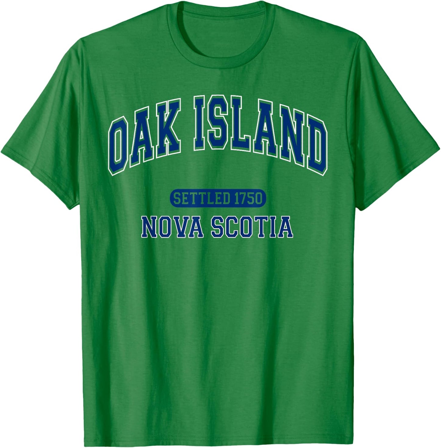 Oak Island Nova Scotia Settled 1750 Sports Vintage Blue T-Shirt - T-Shirt | Irish Green