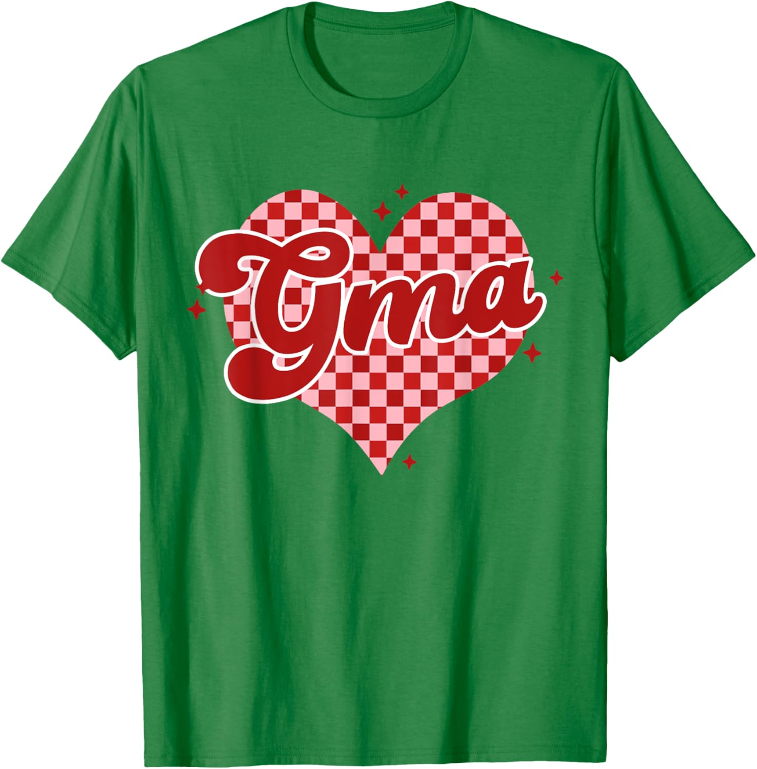 Retro Checkered Gma Heart Groovy Valentines Day T-Shirt - T-Shirt | Irish Green