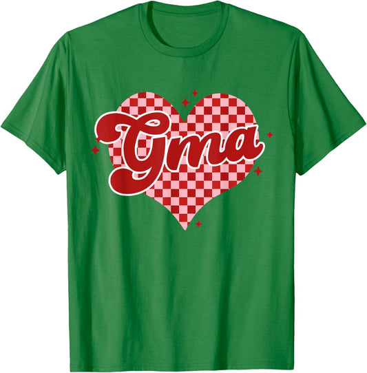 Retro Checkered Gma Heart Groovy Valentines Day T-Shirt - T-Shirt | Irish Green