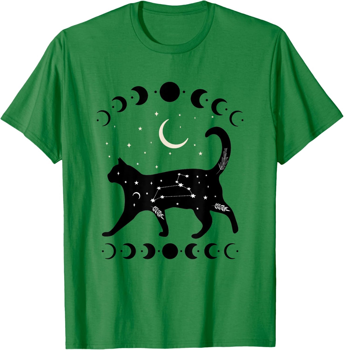 Crescent Moon Cat Star Mystical Celestial Women Men Kids T-Shirt - T-Shirt | Irish Green