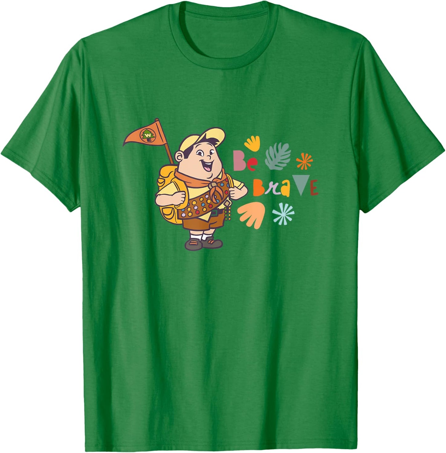 Disney Pixar Up Be Brave Cute Russell Colorful Chest Logo T-Shirt - T-Shirt | Irish Green