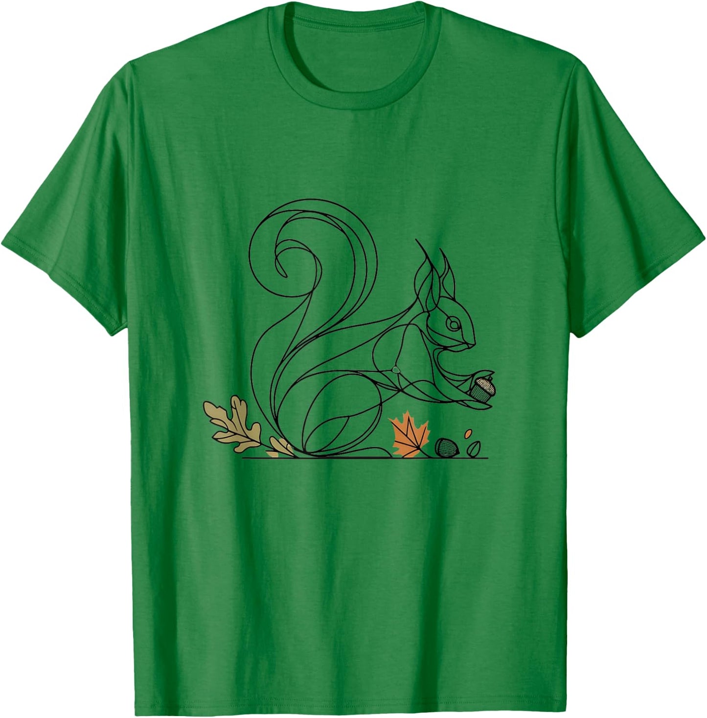 BioGeometry Autumn Squirrel Line with Acorns and Leaves T-Shirt - T-Shirt | Irish Green