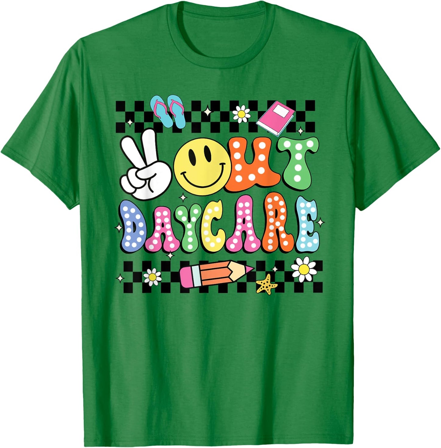 Peace Out Daycare Groovy Student Graduation Gifts T-Shirt - T-Shirt | Irish Green