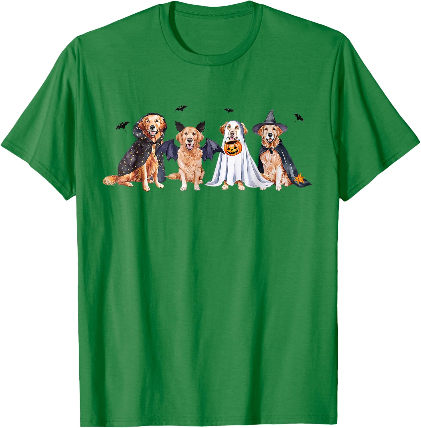 Golden Retriever Ghost Dog Halloween Golden Retriever Witch Women Kids T-Shirt - T-Shirt | Irish Green