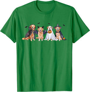 Golden Retriever Ghost Dog Halloween Golden Retriever Witch Women Kids T-Shirt - T-Shirt | Irish Green