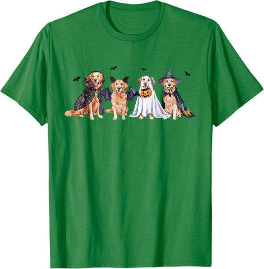 Golden Retriever Ghost Dog Halloween Golden Retriever Witch Women Kids T-Shirt - T-Shirt | Irish Green