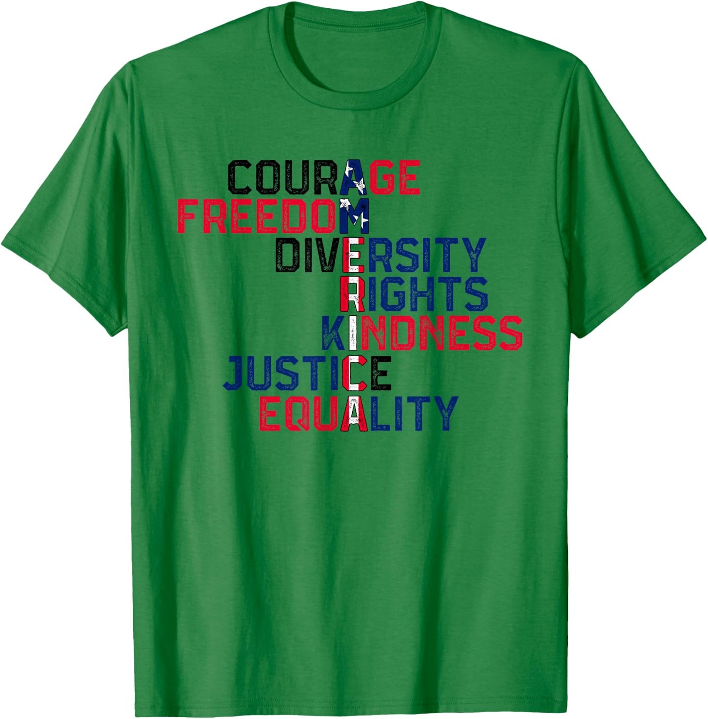 Courage Freedom Diversity Rights Kindness Justice Equality T-Shirt - T-Shirt | Irish Green