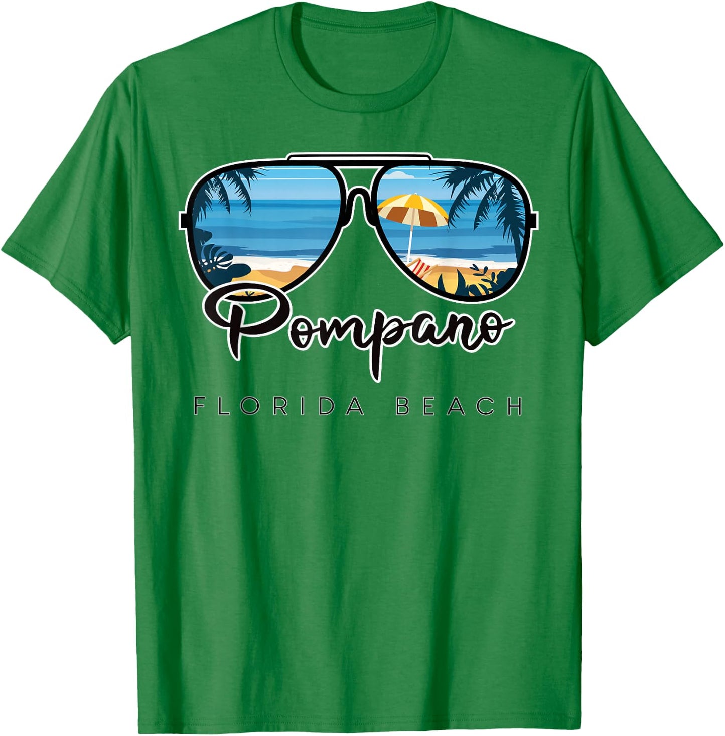 Pompano Beach Florida Palm Tree Sunglasses Souvenir T-Shirt - T-Shirt | Irish Green