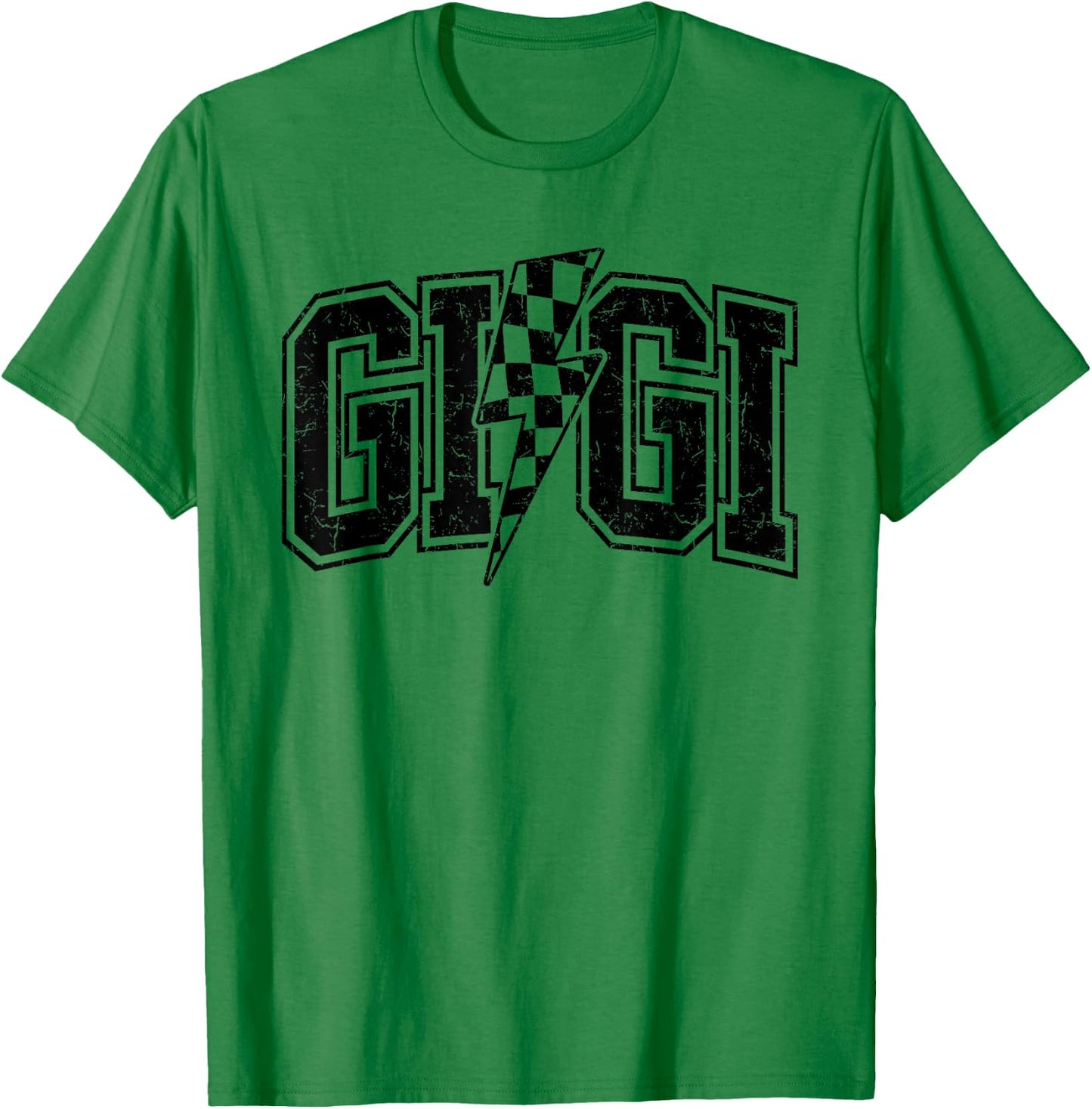 Gigi Lightning Bolt Racing Checkered Mother's Day Varsity T-Shirt - T-Shirt | Irish Green