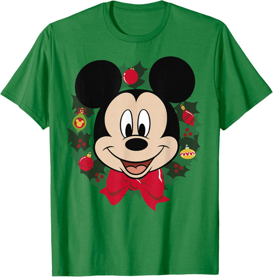 Disney Mickey Mouse Christmas Wreath Portrait T-Shirt - T-Shirt | Irish Green