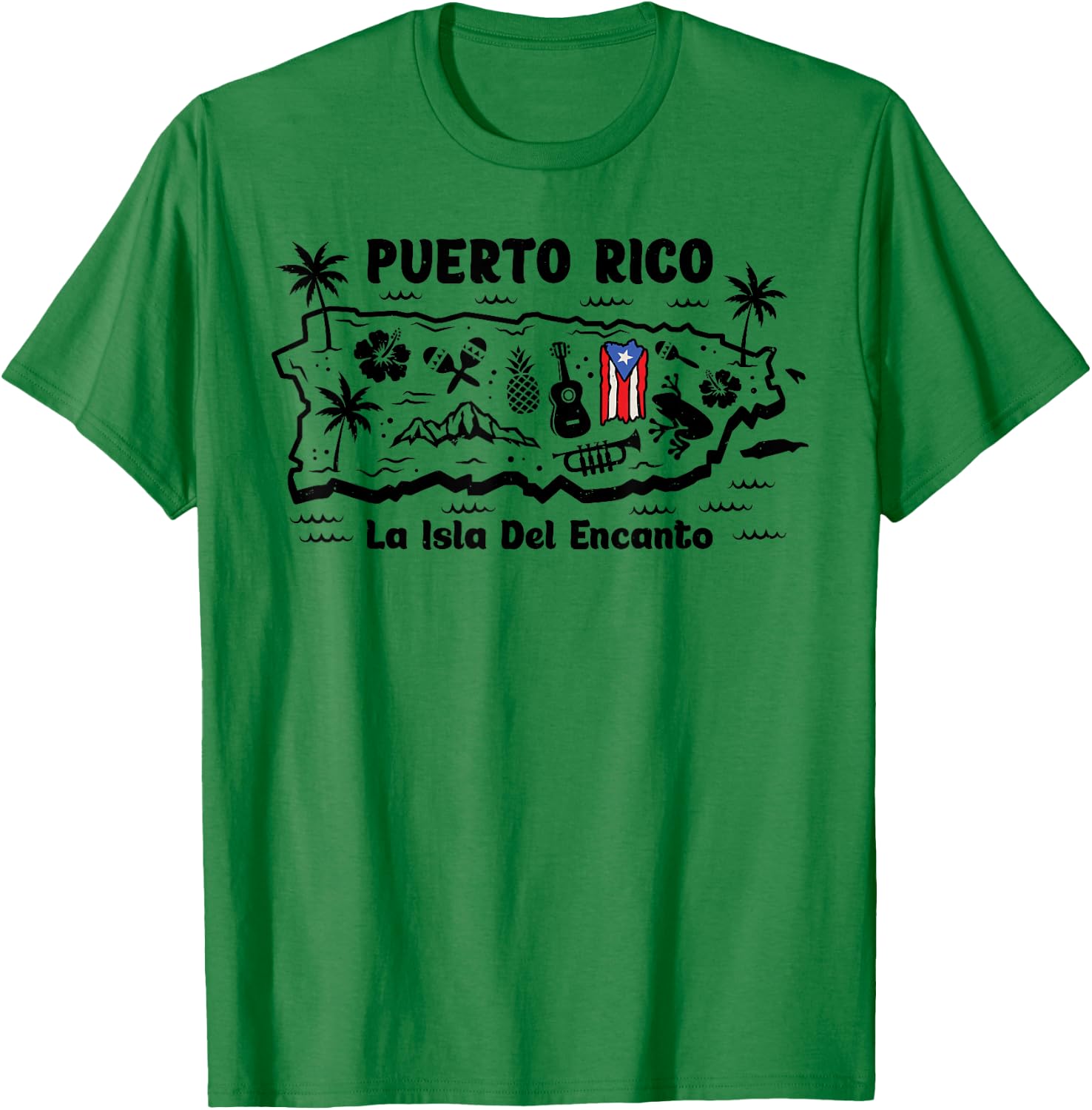 Puerto Rico La Isla del Encanto Puerto Rican Flag Retro T-Shirt - T-Shirt | Irish Green