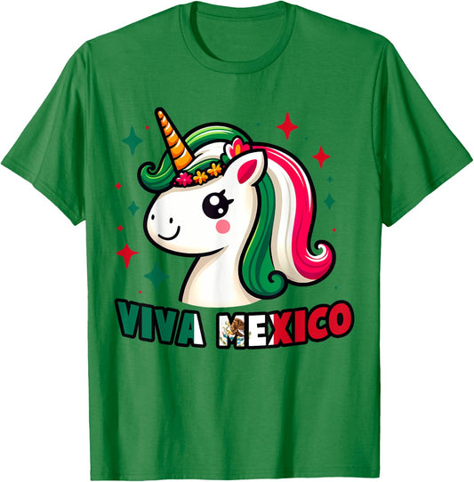 Unicorn Viva Mexico Mexican Independence Day Kids Boys Girls T-Shirt - T-Shirt | Irish Green