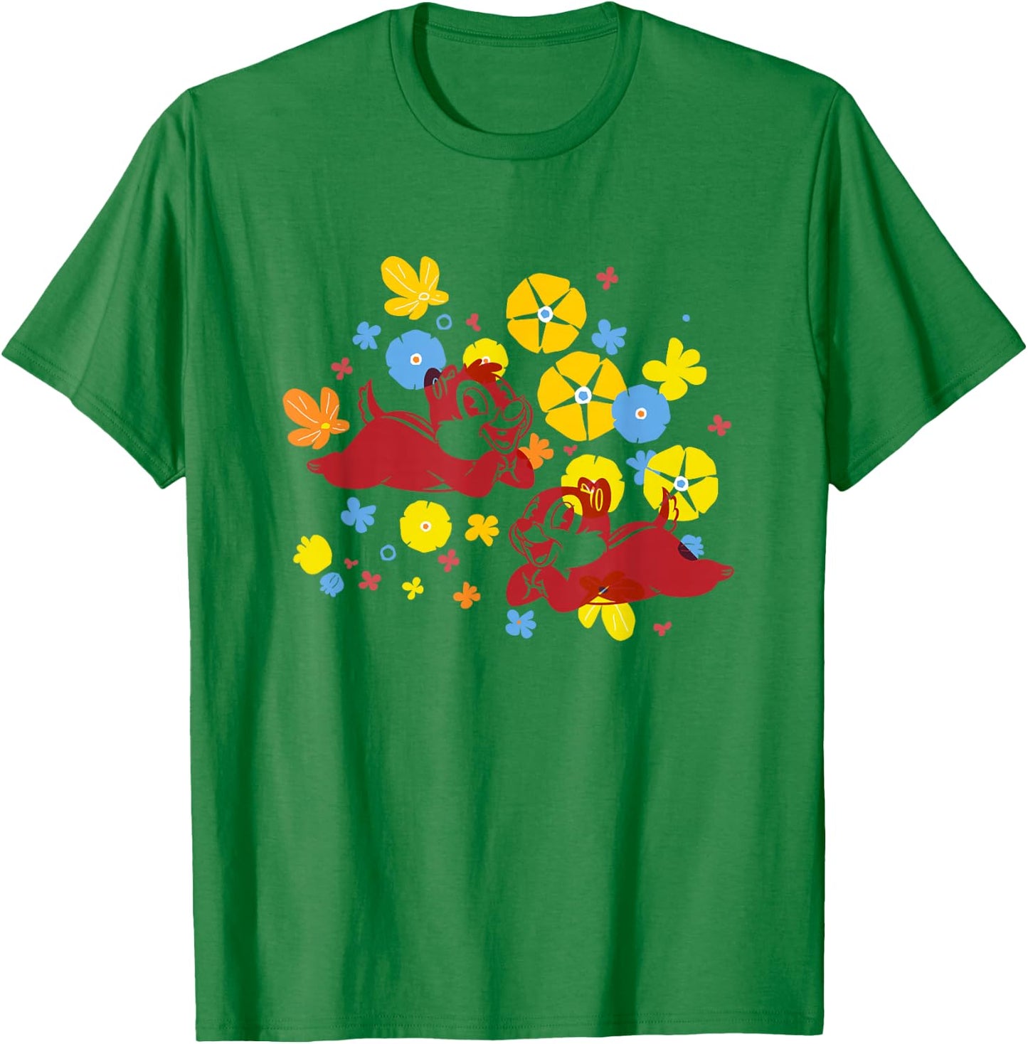 Disney Mickey and Friends Cute Chip & Dale Chest Floral Logo T-Shirt - T-Shirt | Irish Green