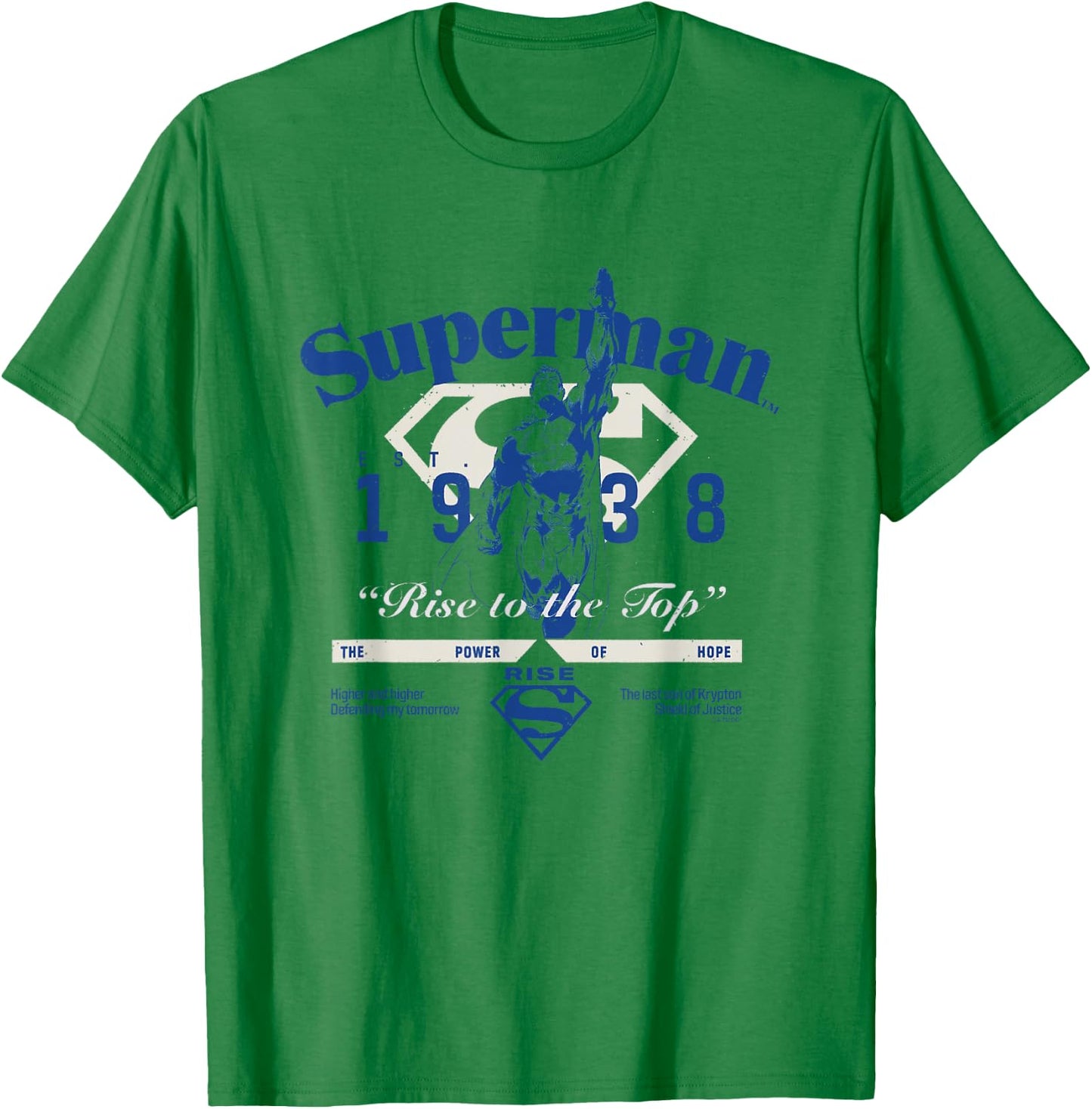 DC Comics Superman Rise to The Top Est. 1938 Vintage Logo T-Shirt - T-Shirt | Irish Green