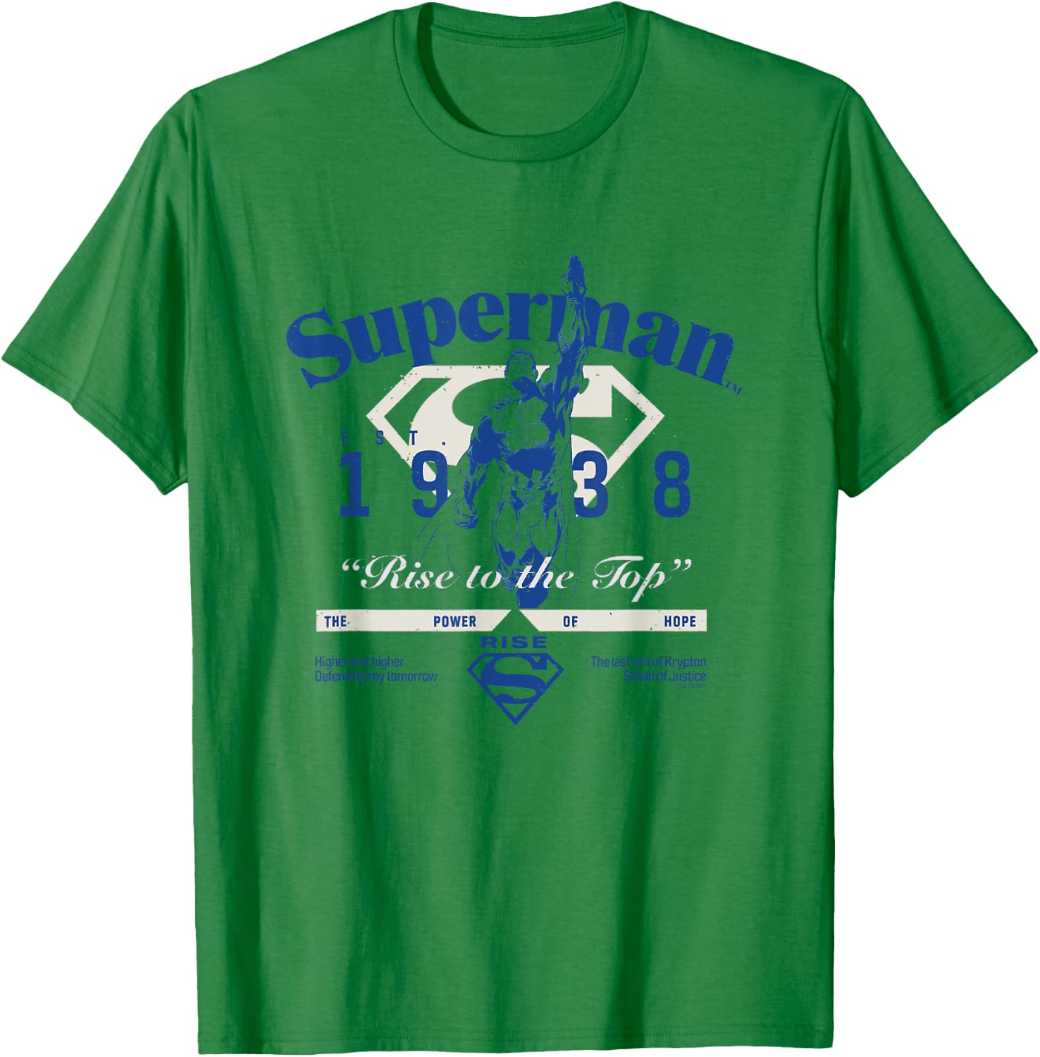 DC Comics Superman Rise to The Top Est. 1938 Vintage Logo T-Shirt - T-Shirt | Irish Green