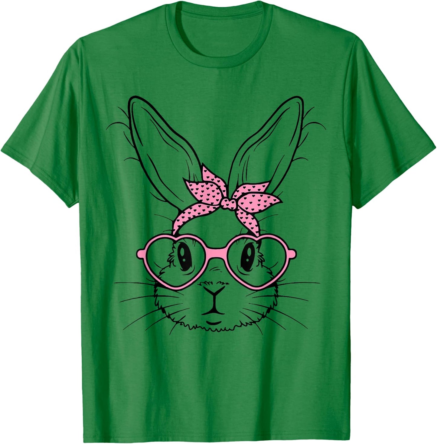 Cute Bunny Rabbit Face With Bandana Heart Glasses Easter Day T-Shirt - T-Shirt | Irish Green