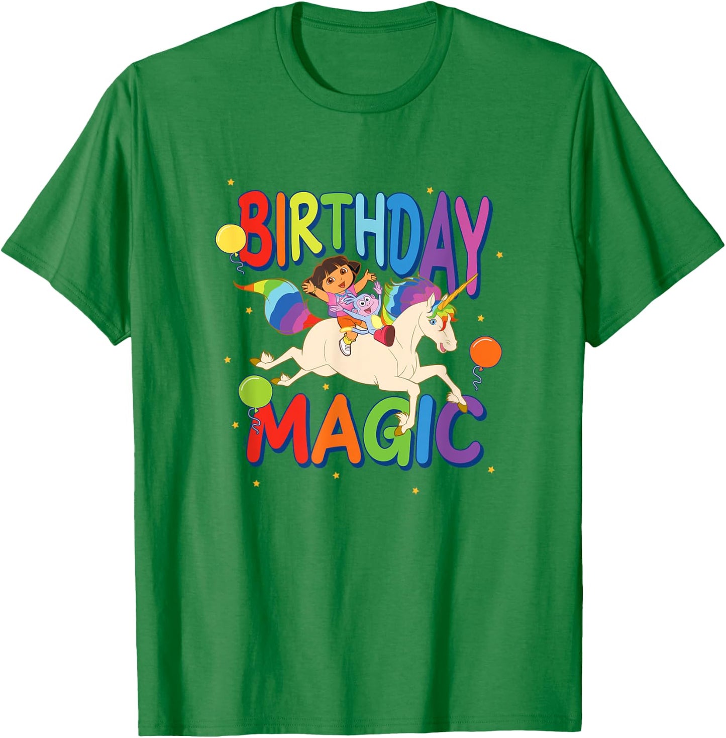 Dora the Explorer Birthday Magic Dora & Boots Riding Unicorn T-Shirt - T-Shirt | Irish Green