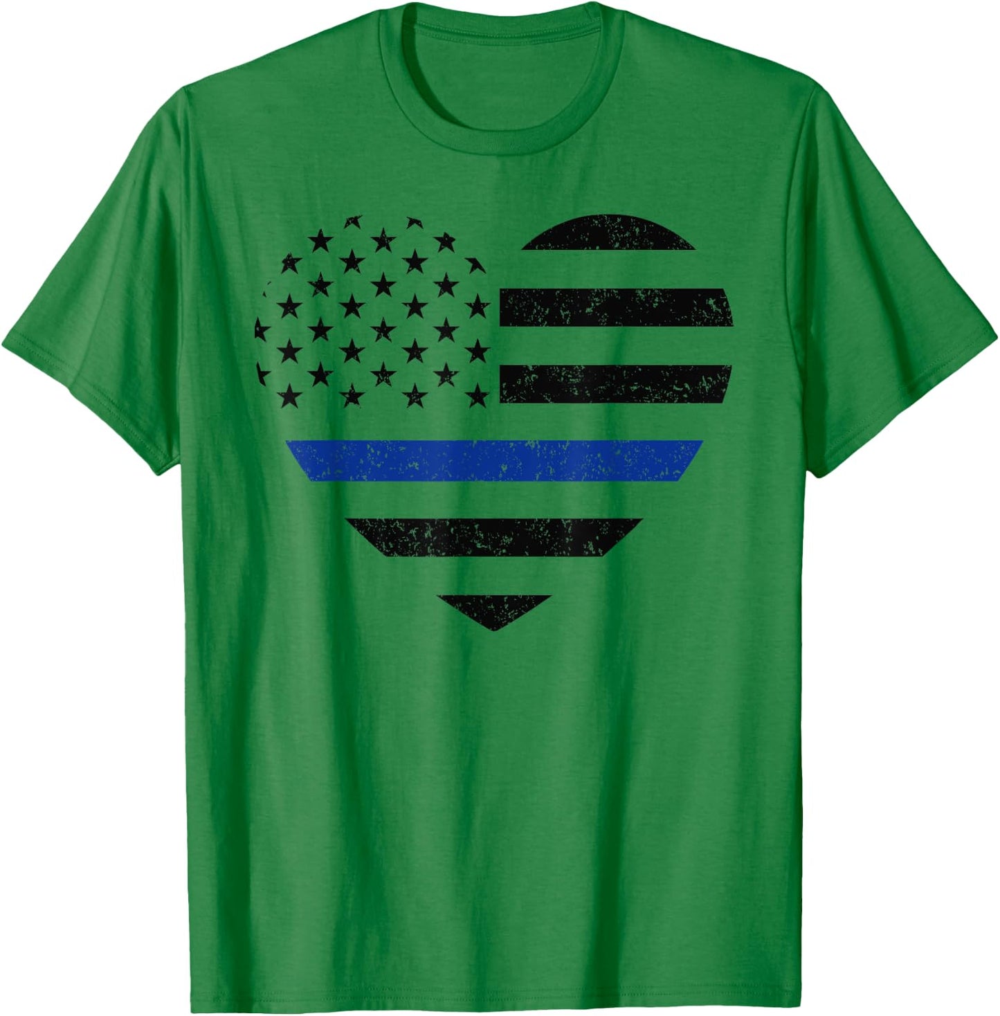 Thin Blue Line American Flag Heart Patriotic Kids Police T-Shirt - T-Shirt | Irish Green