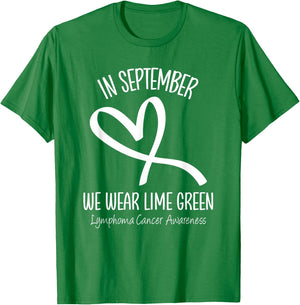 Heart September Lime Green Lymphoma Cancer Awareness Ribbon T-Shirt - T-Shirt | Irish Green
