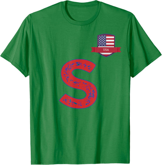 USA Human-Flag Letter S American USA Red T-Shirt - T-Shirt | Irish Green