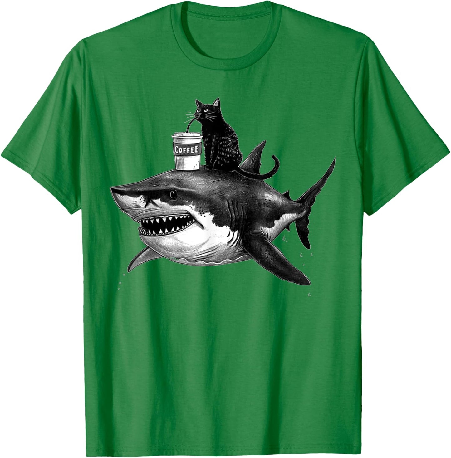 Funny Shark and Cat Art - Black Cat Riding Shark Women T-Shirt - T-Shirt | Irish Green
