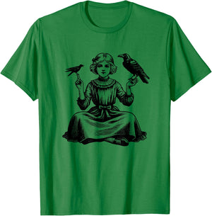 Vintage Crow, Vintage Raven Design for Crow and Raven Lovers T-Shirt - T-Shirt | Irish Green
