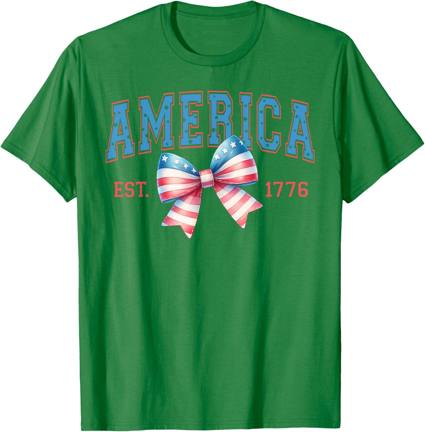 America Est. 1776 Patriotic Coquette Bow 4th of July T-Shirt - T-Shirt | Irish Green