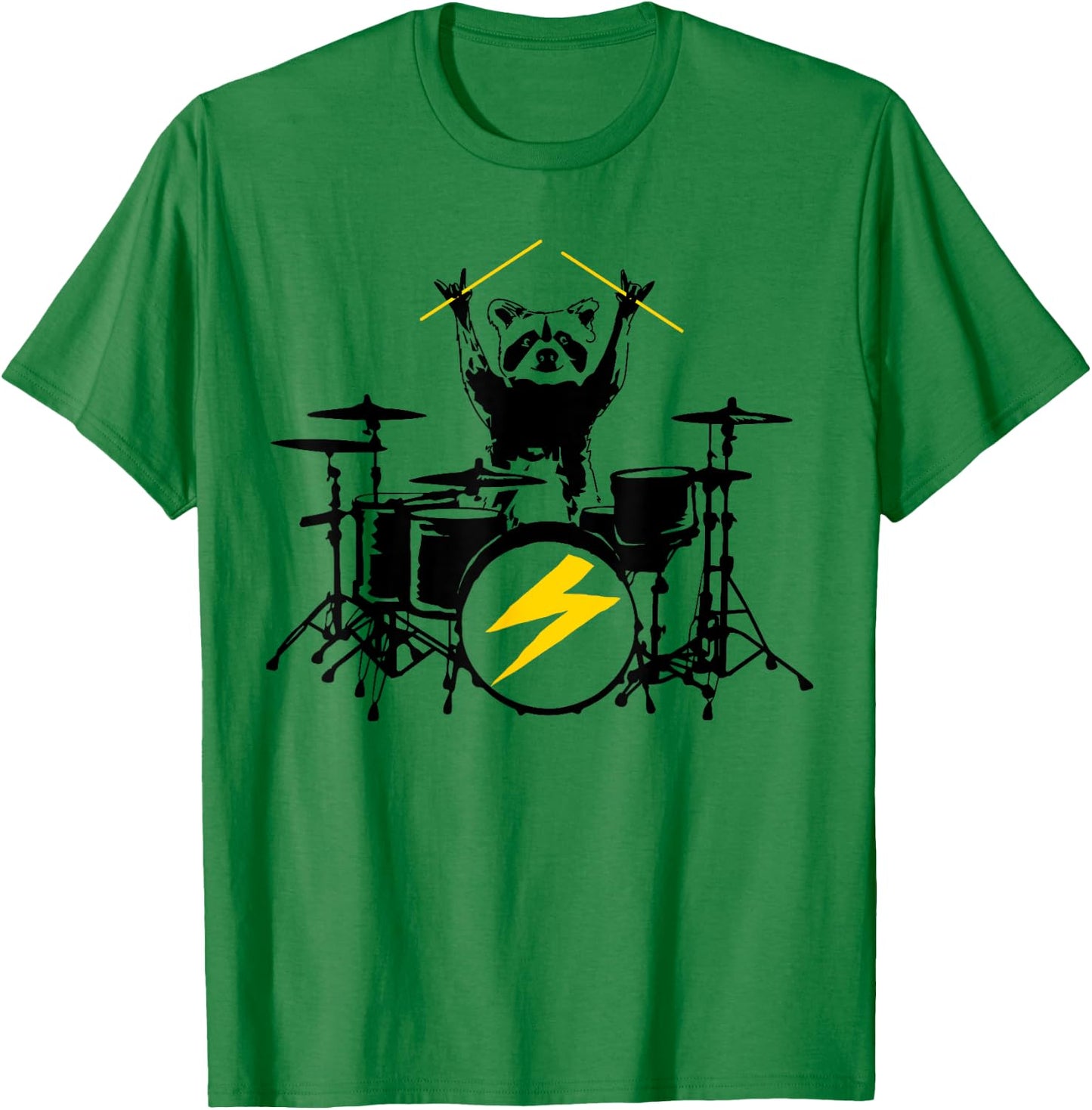 Funny Raccoon Playing Drum Kit Graphic T-Shirt - T-Shirt | Irish Green