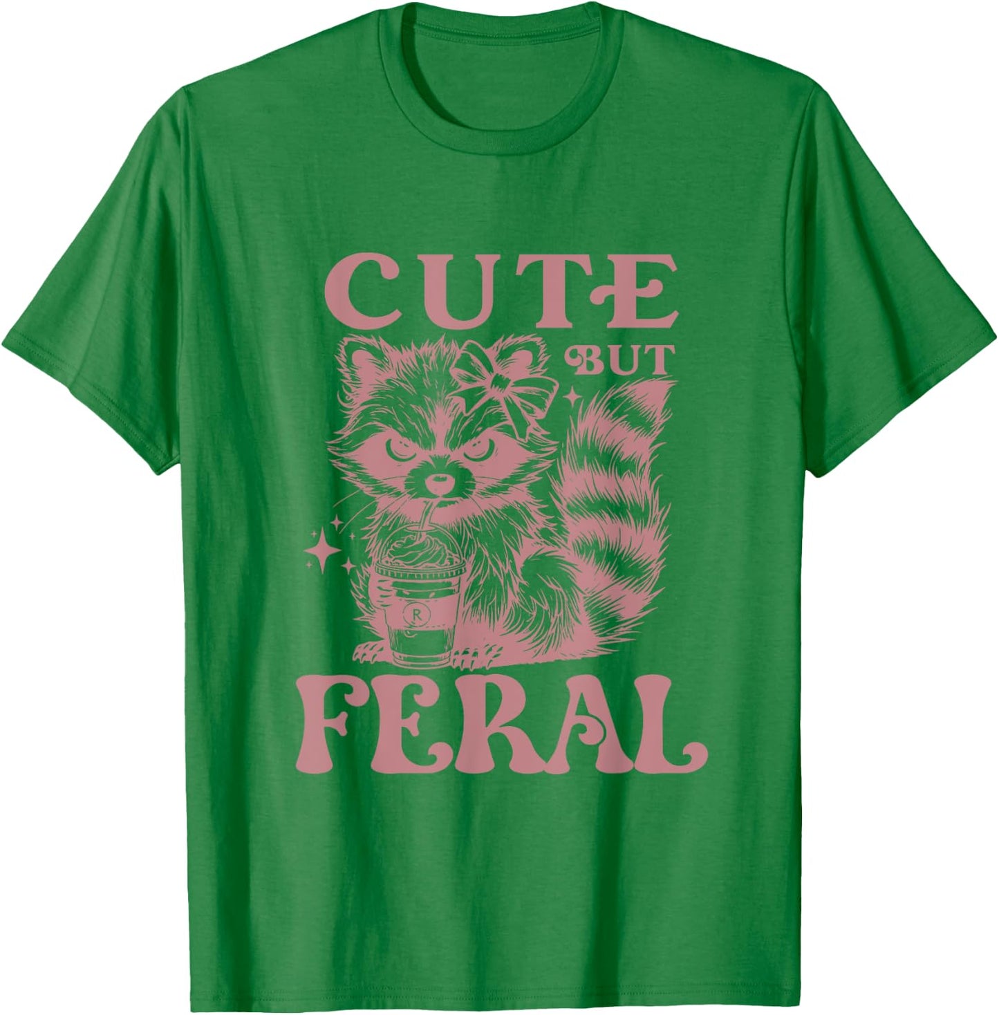 Raccoon Cute But Feral Vintage Raccoon Funny Coffee Lovers T-Shirt - T-Shirt | Irish Green