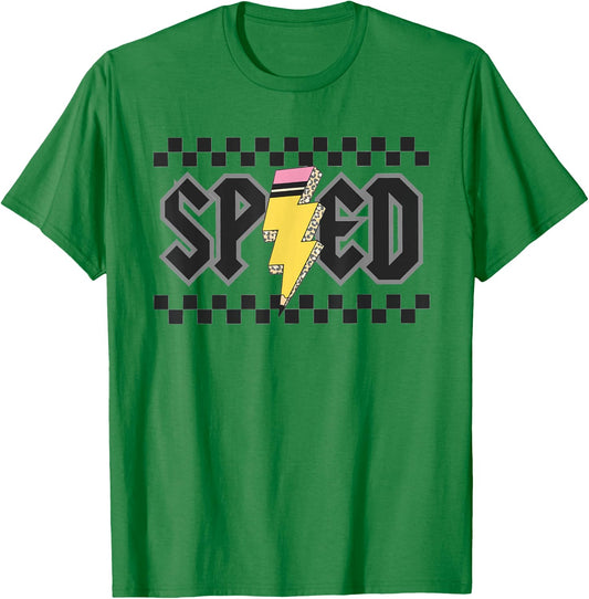 Retro SPED Teacher Pencil Lightning Bolt Back To School T-Shirt - T-Shirt | Irish Green