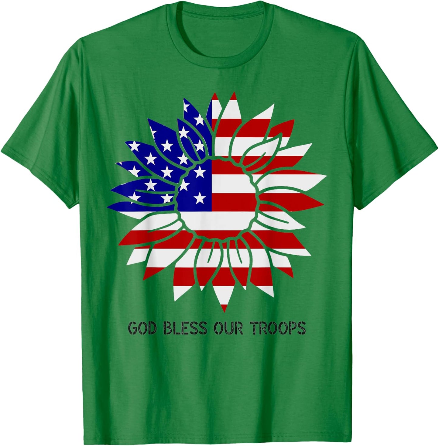 Patriotic US Flag Sunflower God Bless Our Troops Kids Men T-Shirt - T-Shirt | Irish Green
