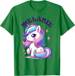 Melanie Cute Unicorn Design for Girls Name Melanie T-Shirt - T-Shirt | Irish Green