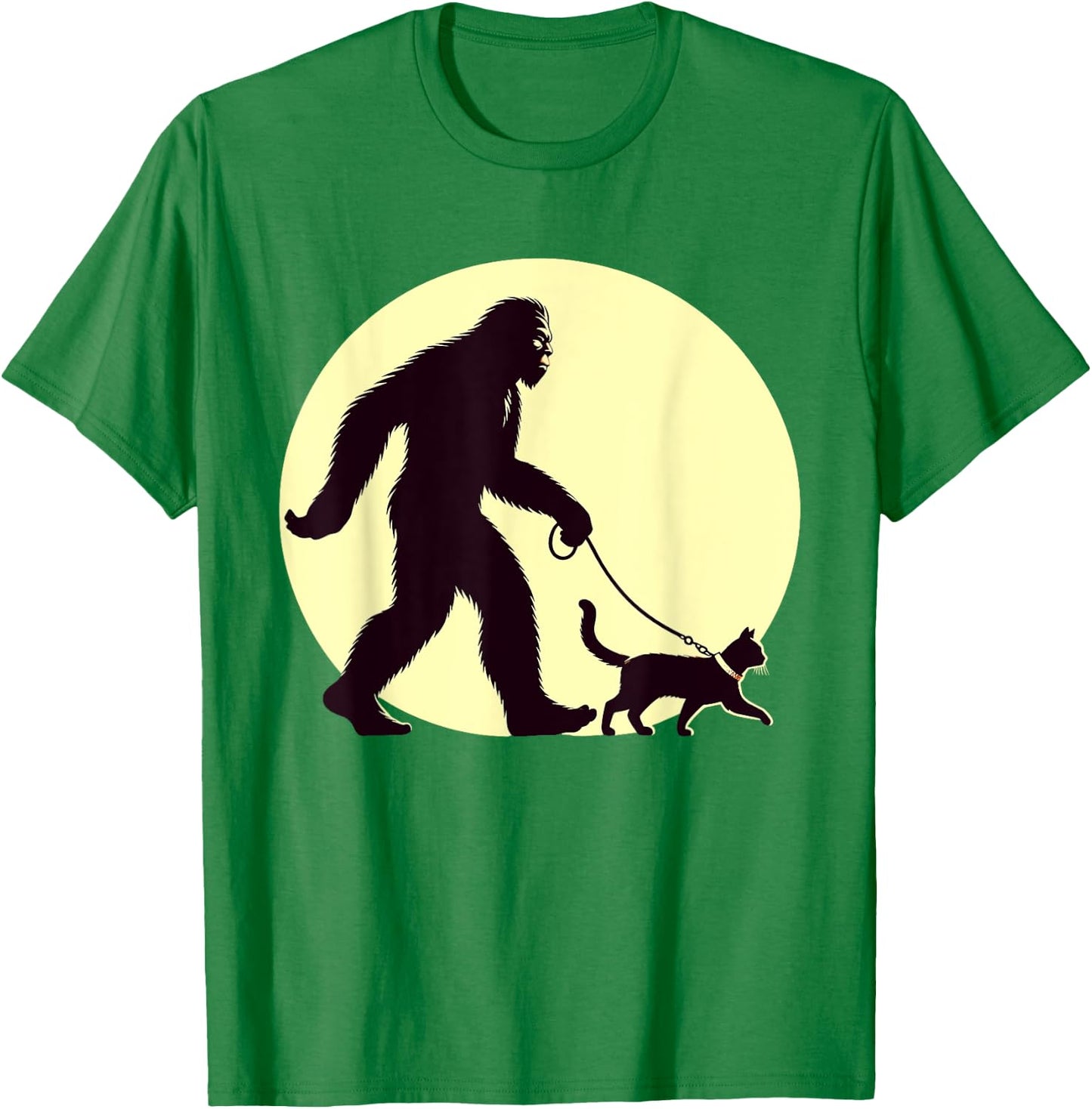 Bigfoot Sasquatch Walking Cat Funny Cat Lover Graphic Art T-Shirt - T-Shirt | Irish Green