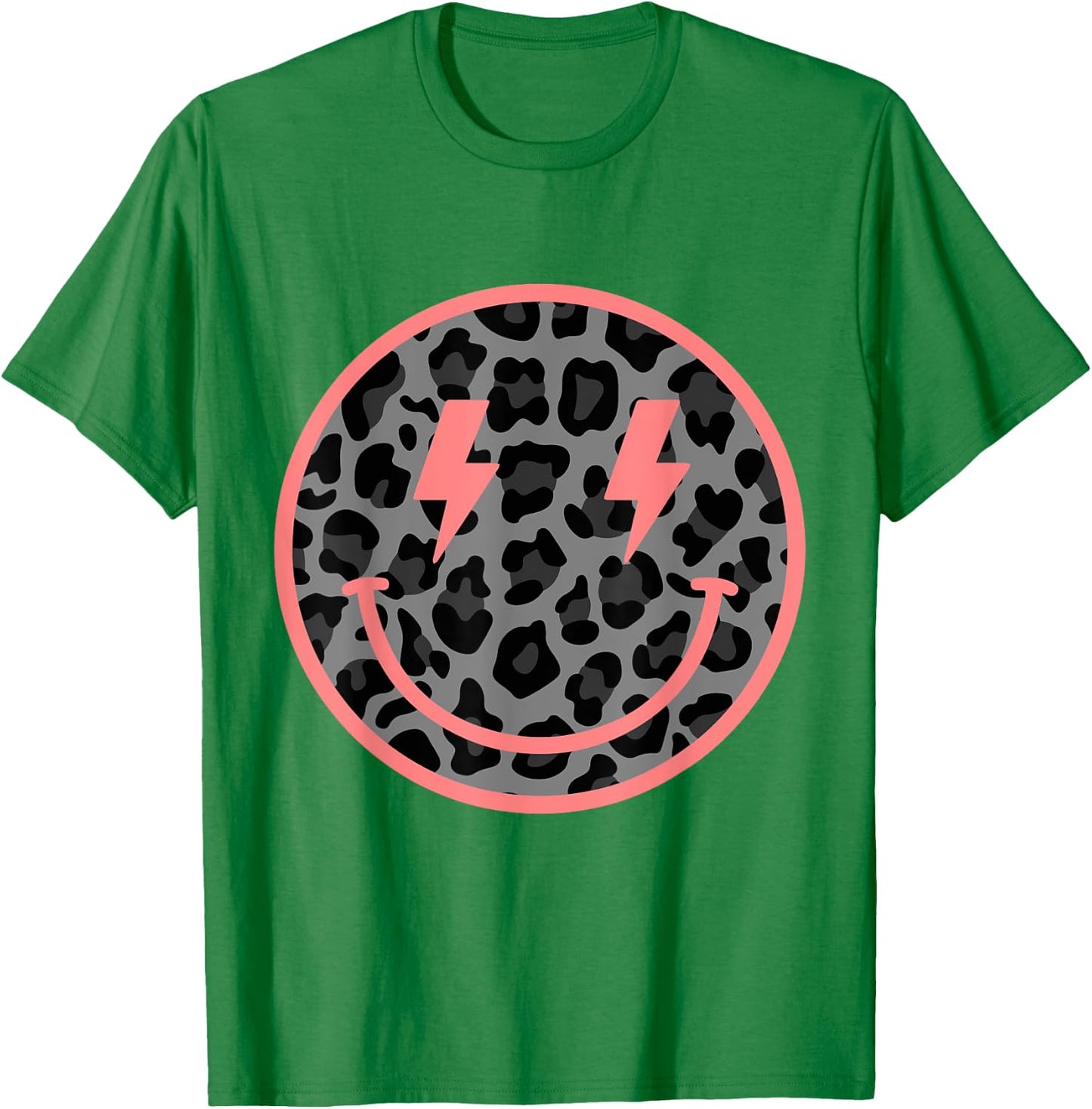 Retro Happy Face Leopard Print Cheetah Smile Face T-Shirt - T-Shirt | Irish Green