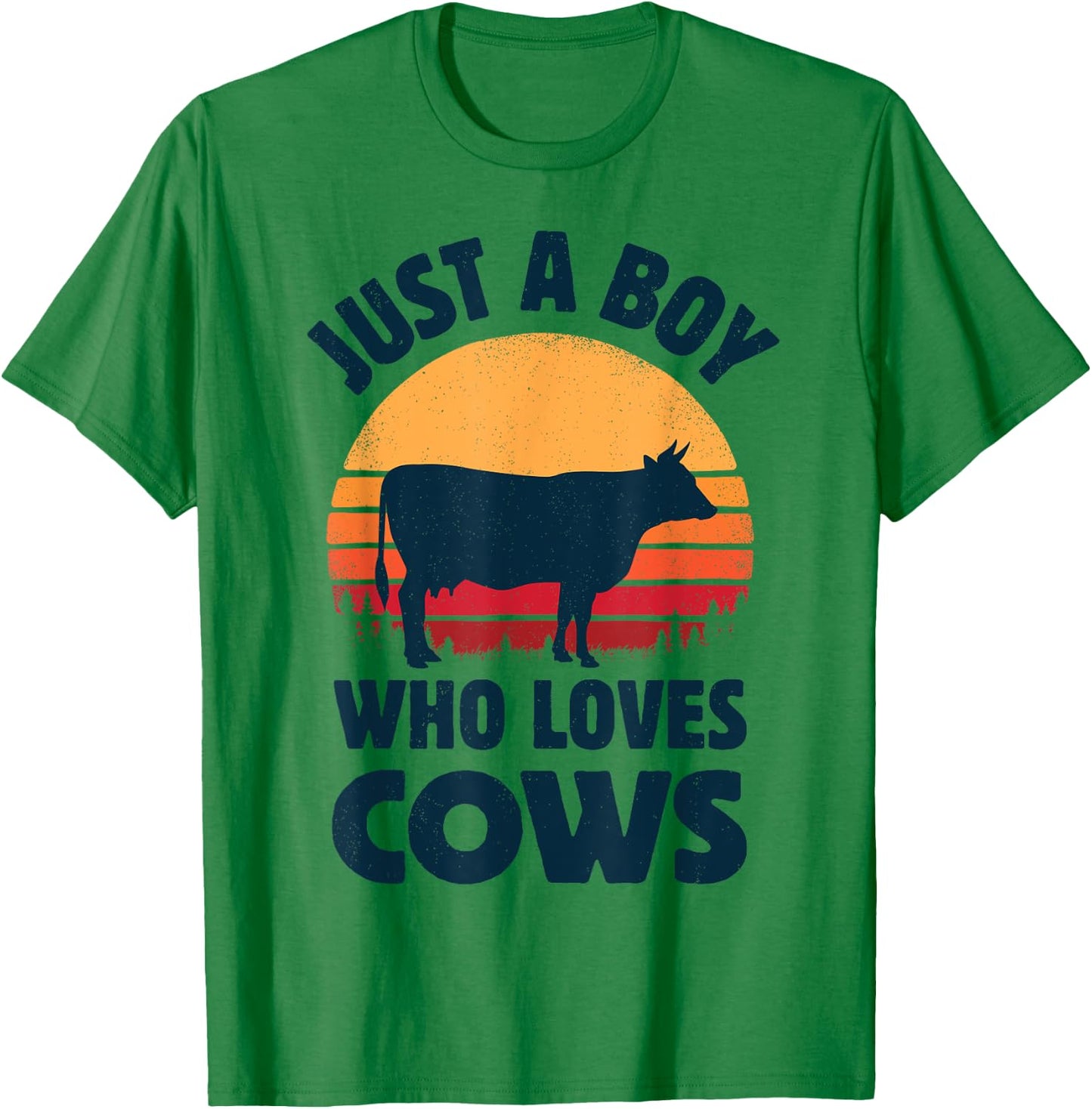 Cow Just A Boy Who Loves Retro Farm Animal Farmer Sunset T-Shirt - T-Shirt | Irish Green