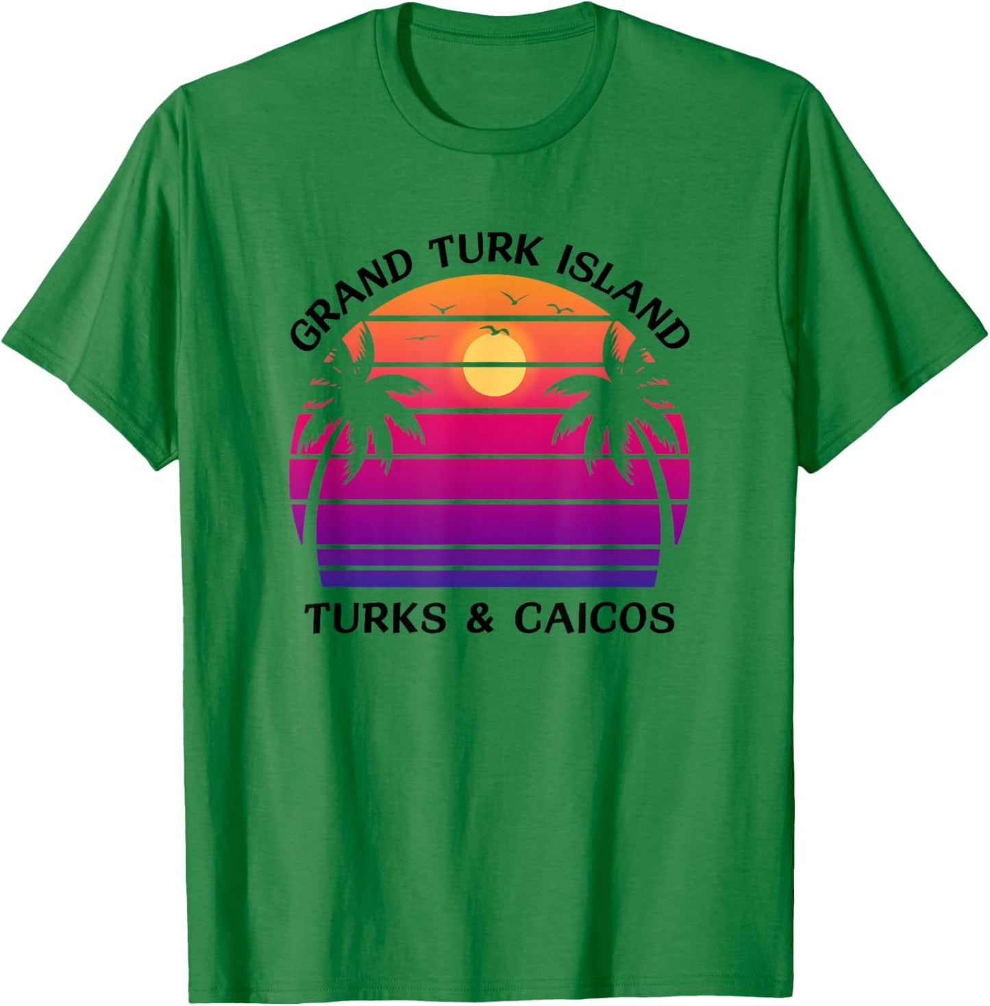 Grand Turk Island Turks & Caicos Sunset and Palm Trees T-Shirt - T-Shirt | Irish Green