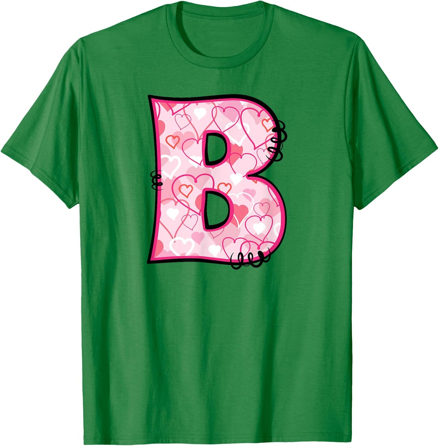 Letter B Pink Initial Monogram Hearts Girly T-Shirt - T-Shirt | Irish Green