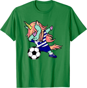 Dabbing Unicorn Soccer Greece Jersey Shirt Greek Football T-Shirt - T-Shirt | Irish Green