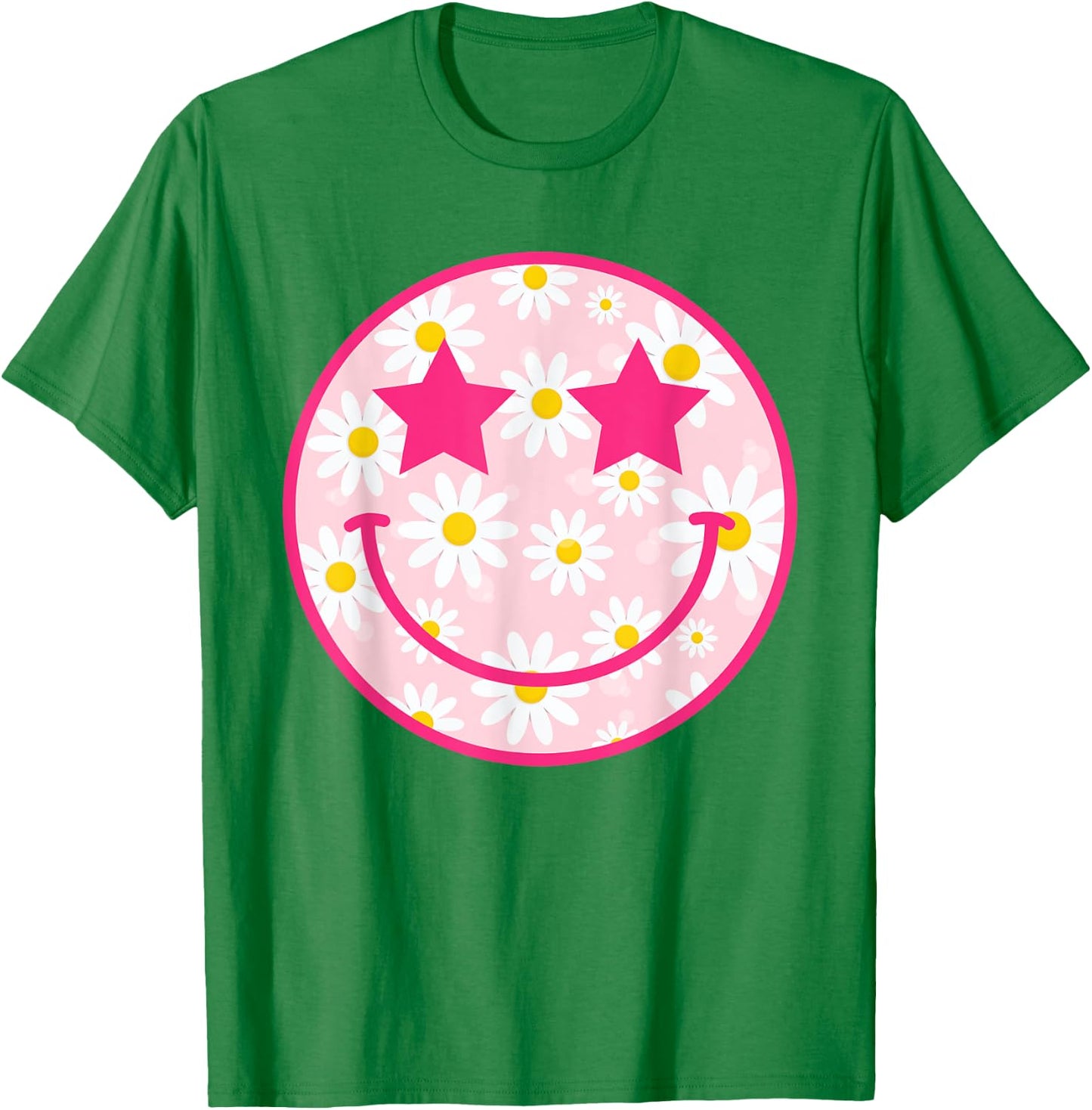 Happy Face Floral Shirt Preppy Aesthetic Smiling Face T-Shirt - T-Shirt | Irish Green
