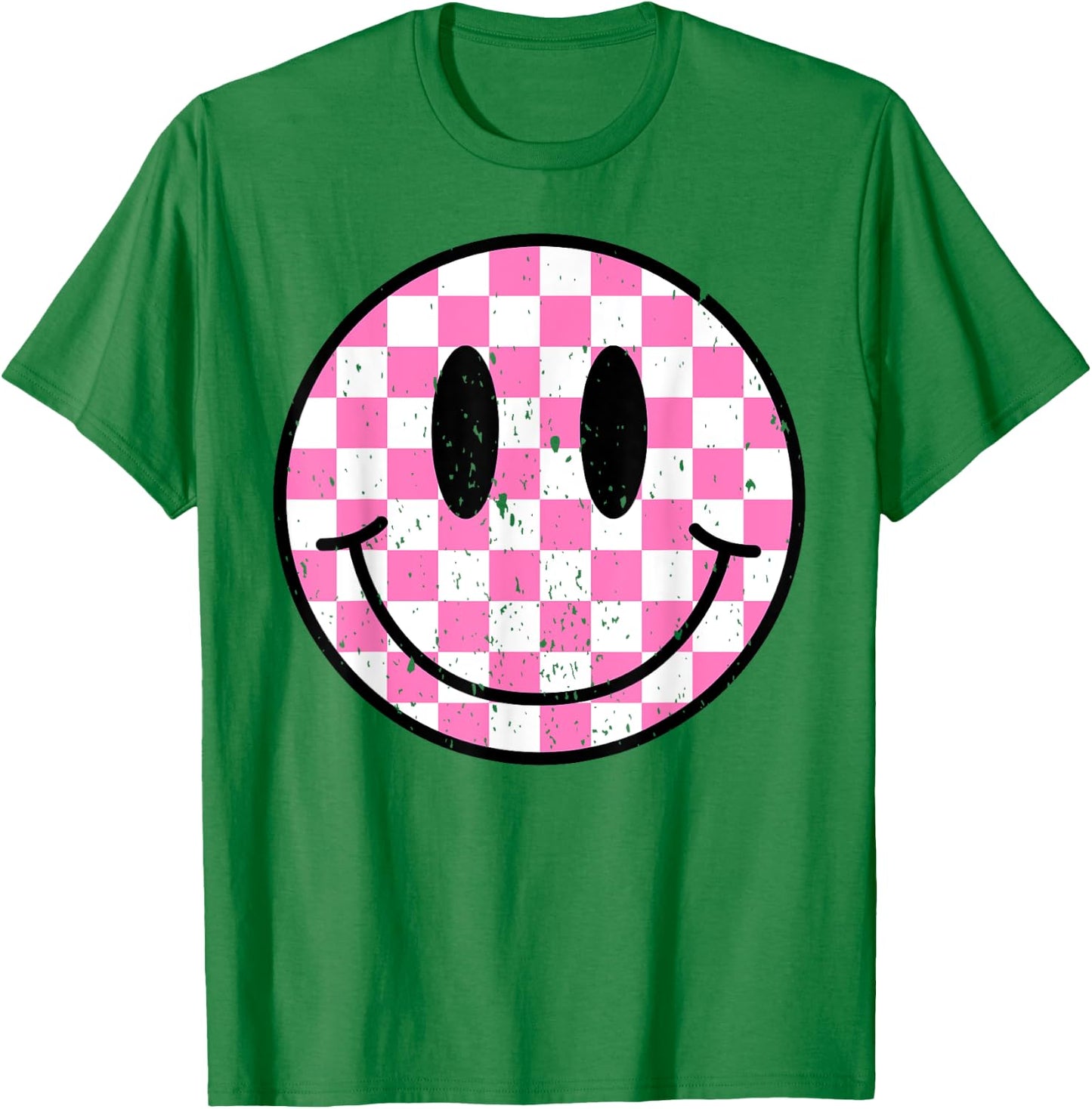 Retro Groovy Checkered Pattern Smile Face Trendy Kids T-Shirt - T-Shirt | Irish Green