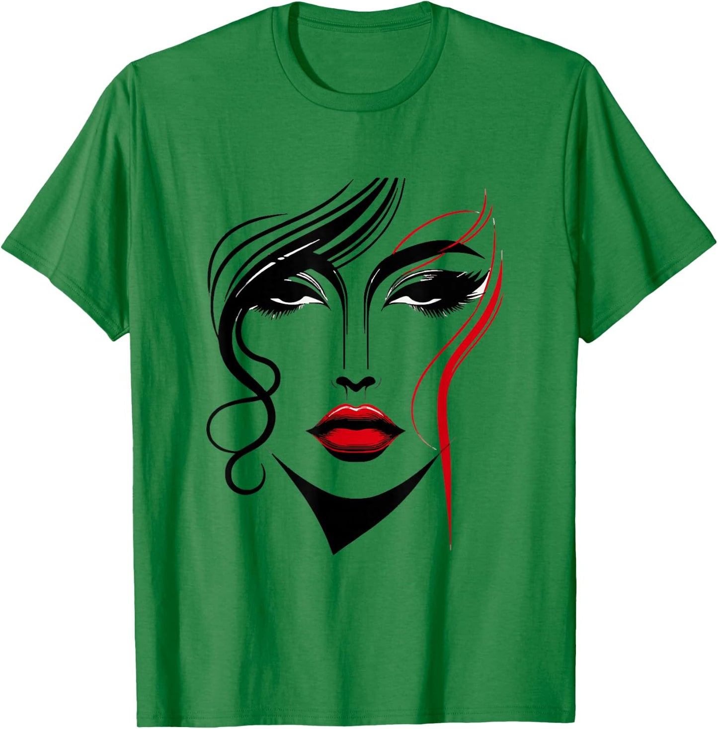 Abstract Female Face With Red Lipstick Abstract Art Piece T-Shirt - T-Shirt | Irish Green