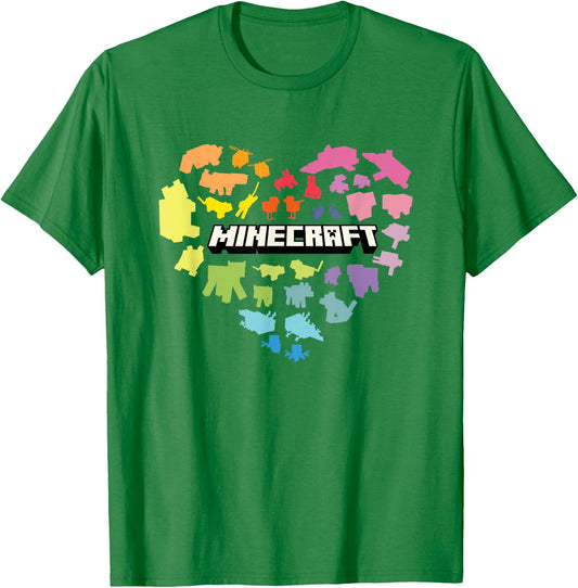 Minecraft Valentine's Day Heart Shaped Rainbow Icons T-Shirt - T-Shirt | Irish Green