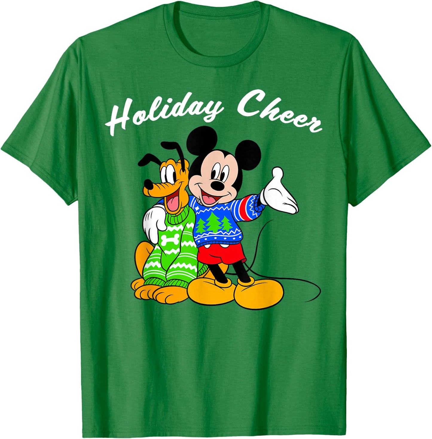 Disney Mickey And Pluto Holiday Cheer Christmas T-Shirt - T-Shirt | Irish Green