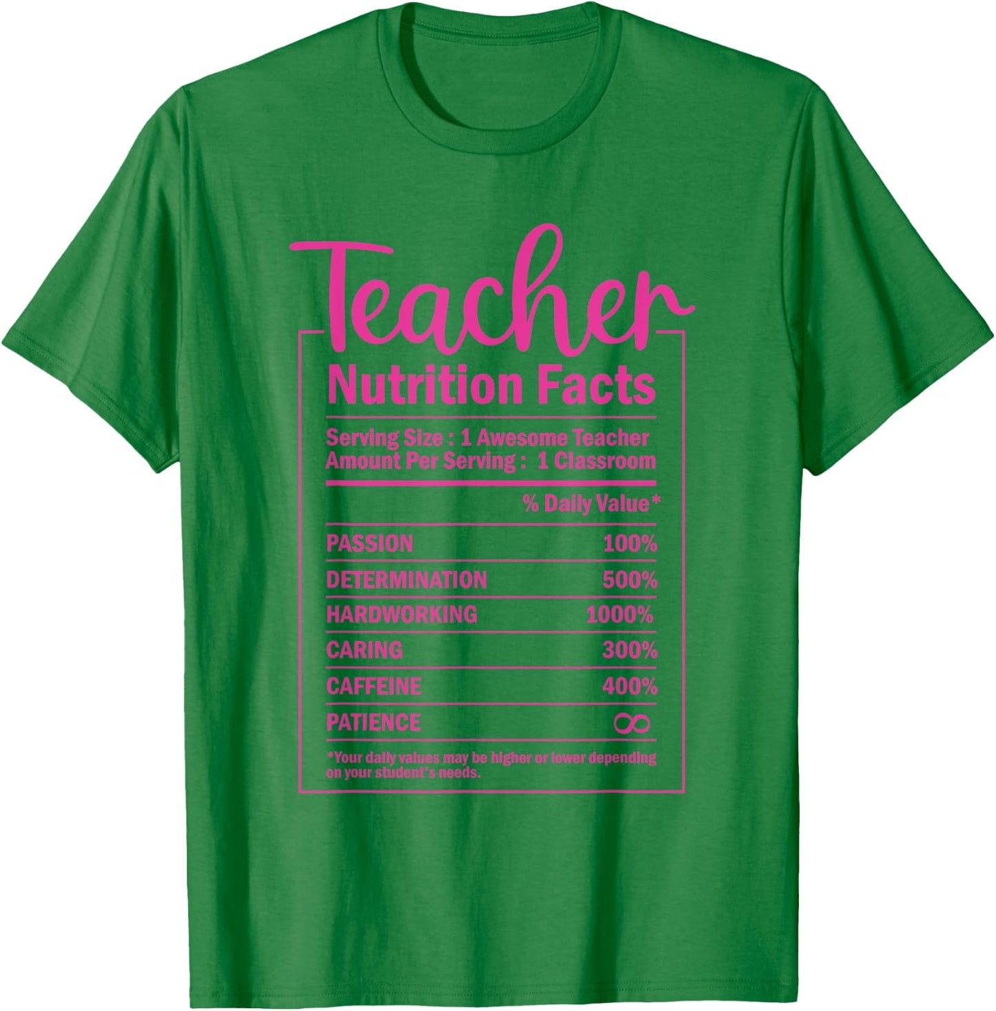 Funny Teacher Nutrition Facts Food Package Labels Teacher T-Shirt - T-Shirt | Irish Green