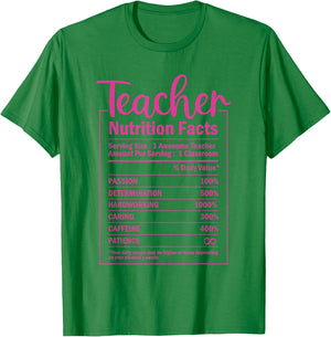 Funny Teacher Nutrition Facts Food Package Labels Teacher T-Shirt - T-Shirt | Irish Green